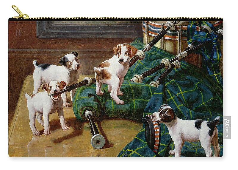 He Who Pays The Piper Calls The Tune By John Hayes Zip Pouch featuring the painting He Who Pays the Piper Calls the Tune by John Hayes