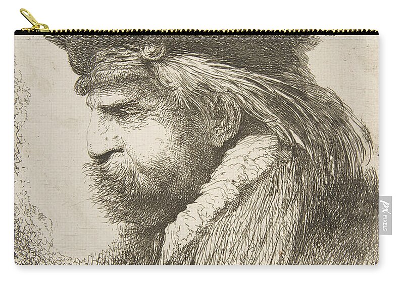 17th Century Art Zip Pouch featuring the relief Head of an old man facing left by Giovanni Benedetto Castiglione