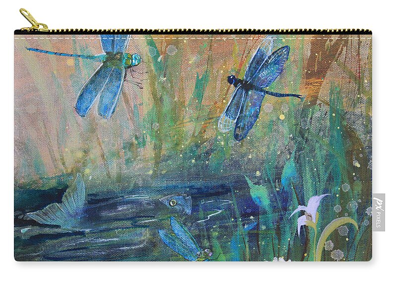 Healing Dragonflies By Robin Maria Pedrero Zip Pouch featuring the painting Healing Dragonflies by Robin Pedrero