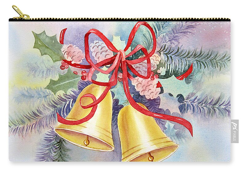 Christmas Bells Zip Pouch featuring the painting Hear Them Ring by Deborah Ronglien