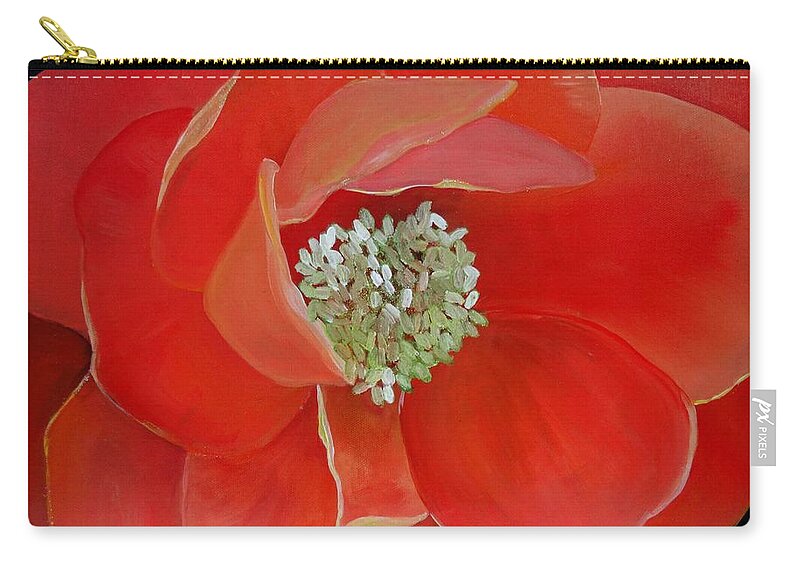 Rose Zip Pouch featuring the painting Heart-centered Rose by Karen Jane Jones