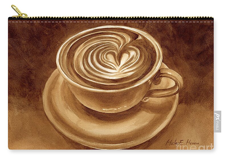 Coffee Art Zip Pouch featuring the painting Heart Latte by Hailey E Herrera