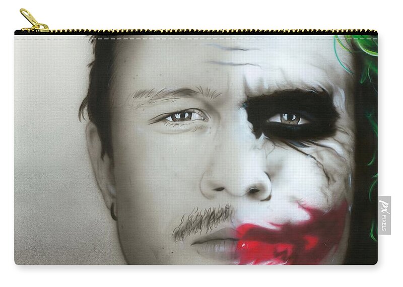 Heath Zip Pouch featuring the painting Heath Ledger / Joker by Christian Chapman Art
