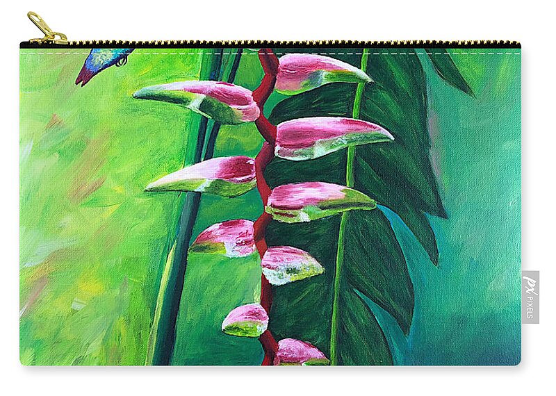 Heliconia Flower Zip Pouch featuring the painting Heliconia Flower and Friend by Laura Forde