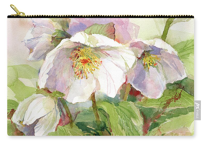 Hellebore Zip Pouch featuring the painting Hellebore by Garden Gate