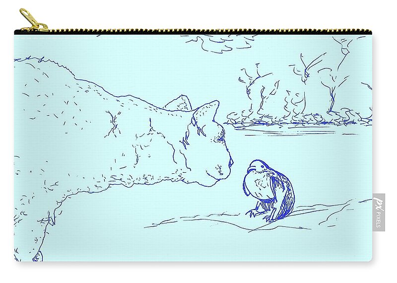 Cat Zip Pouch featuring the drawing Hello Birdie by Denise F Fulmer
