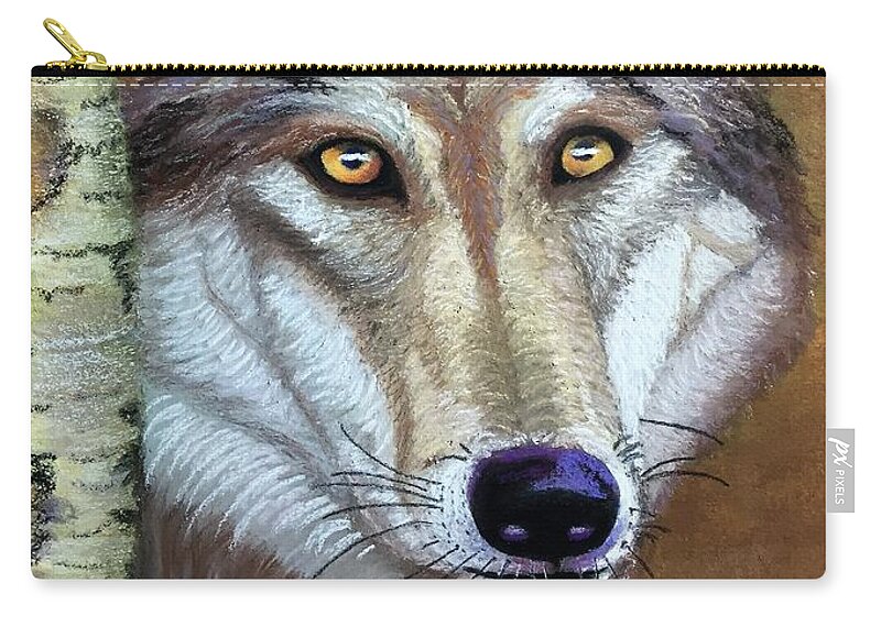 Wolf Zip Pouch featuring the pastel Hello by Jennefer Chaudhry