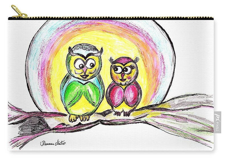 Owls Zip Pouch featuring the drawing Hello Moonlight by Ramona Matei