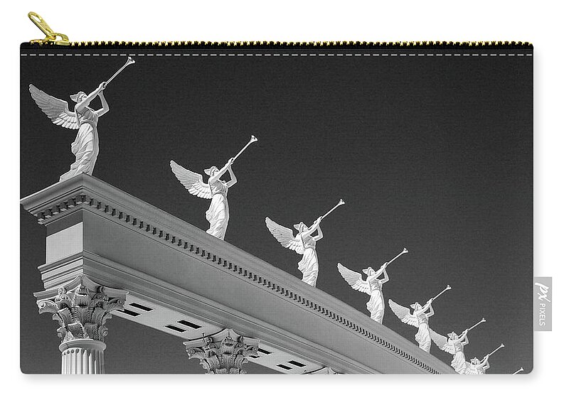Black And White Zip Pouch featuring the photograph Heralds at Caesars Palace by Matthew Nelson