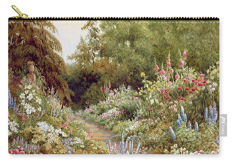 Herbaceous Zip Pouch featuring the painting Herbaceous Border by Evelyn L Engleheart
