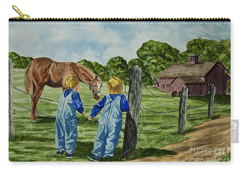Country Kids Art Carry-all Pouch featuring the painting Here Horsey Horsey by Charlotte Blanchard