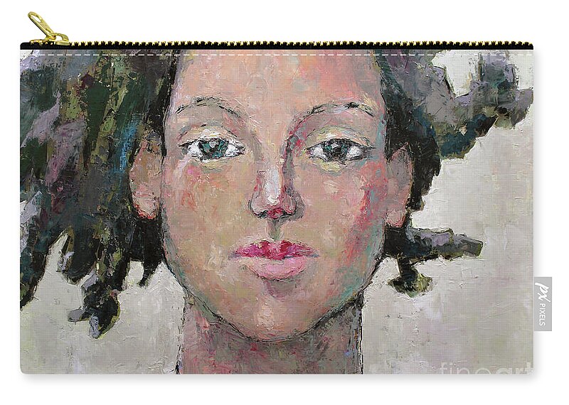 Girl Face Zip Pouch featuring the painting Here I Am by Becky Kim