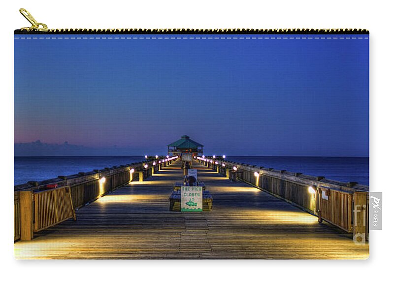Reid Callaway Here It Comes Now Zip Pouch featuring the photograph Here It Comes Now Folly Beach Pier Sunrise Art by Reid Callaway