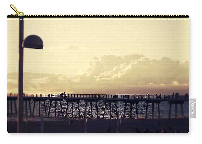 Hermosa Beach Zip Pouch featuring the photograph Hermosa Beach Pier At Sunset by Phil Perkins
