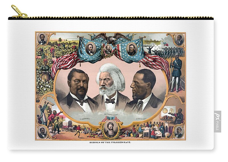 Black History Zip Pouch featuring the painting Heroes Of African American History - 1881 by War Is Hell Store