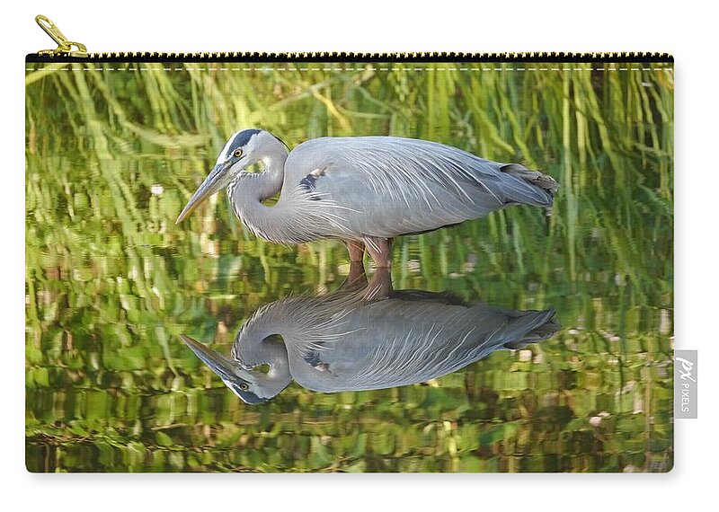 Jane Ford Zip Pouch featuring the photograph Heron's Reflection by Jane Ford