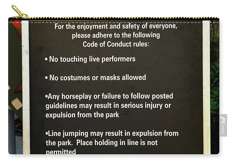 Halloween Horror Nights 26 Zip Pouch featuring the photograph HHN 26 code of conduct sign by David Lee Thompson