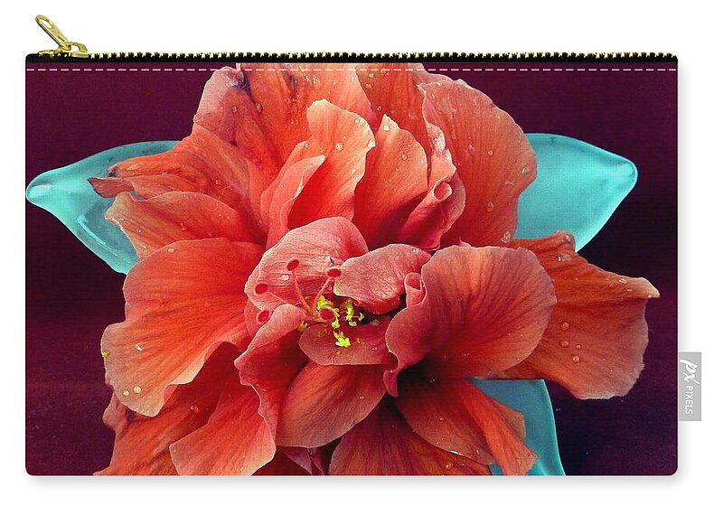 Hibiscus Zip Pouch featuring the photograph Hibiscus on glass by Barbie Corbett-Newmin