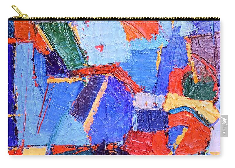 Flower Carry-all Pouch featuring the painting Hidden Poppies - Abstract Modern Art Original Palette Knife Oil Painting By Ana Maria Edulescu by Ana Maria Edulescu