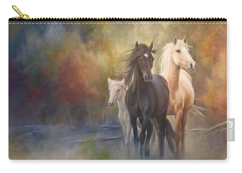 Horse Art Zip Pouch featuring the painting Hiding in the Mist by Karen Kennedy Chatham