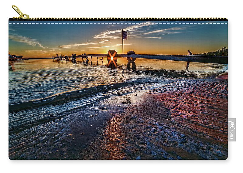 Sunflare Carry-all Pouch featuring the photograph Higgins Lake Maplehurst Dock Sunflare by Joe Holley