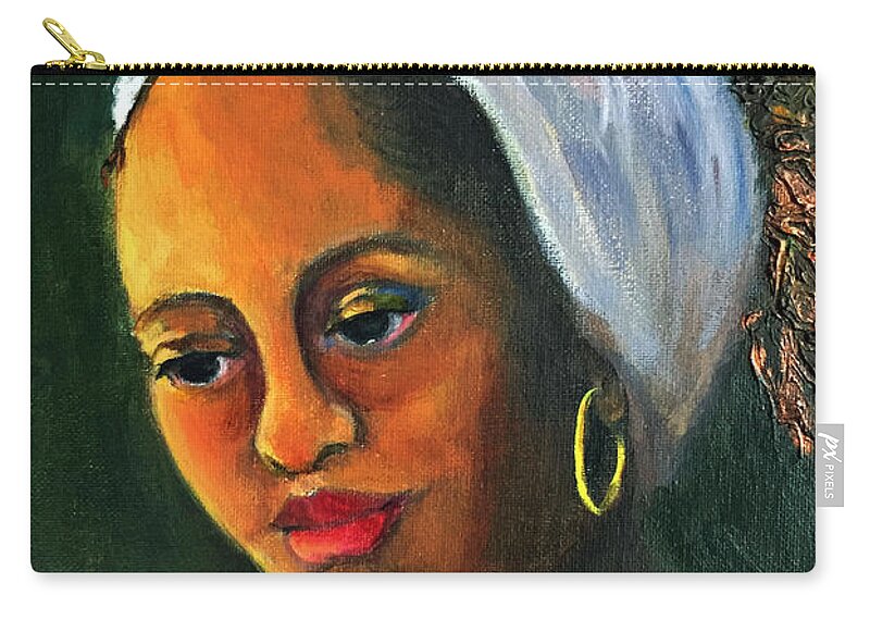 Woman Zip Pouch featuring the painting Highlights in Yellow-Women of Color Series by Marlene Book
