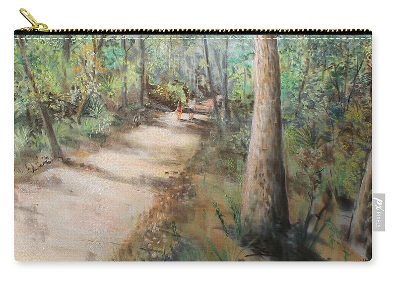 Florida Zip Pouch featuring the pastel Hiking Silver River State Park by Larry Whitler