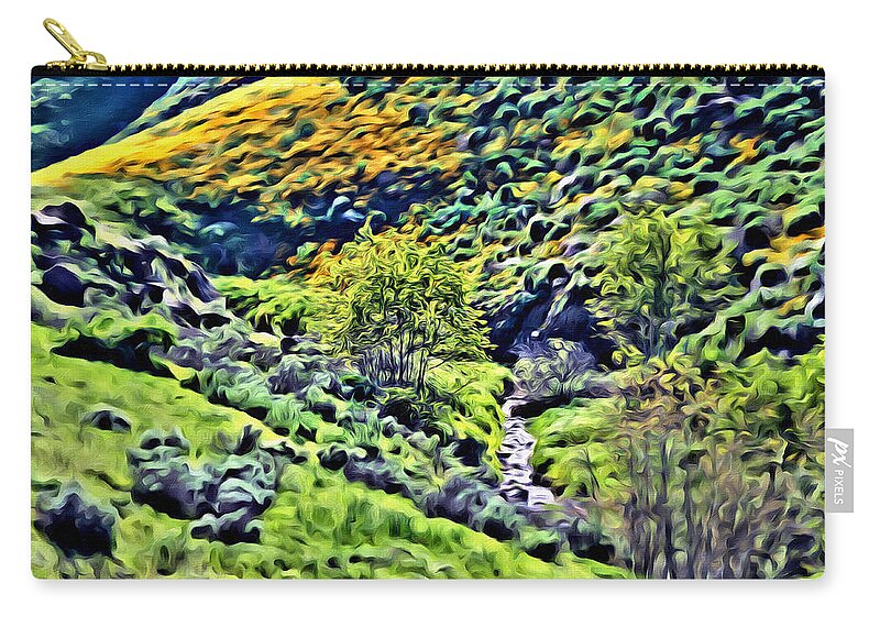 Impressionistic Zip Pouch featuring the digital art Hillside Poppies - Impressions Two by Glenn McCarthy Art and Photography