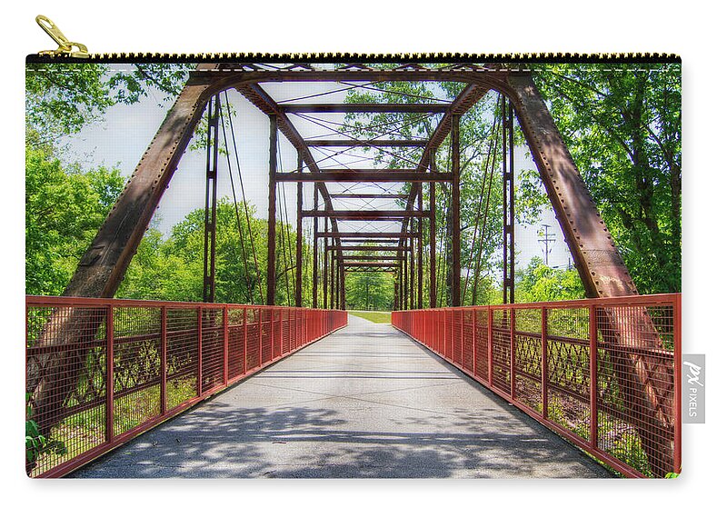 Bridge Zip Pouch featuring the photograph Hinkson Creek Bridge by Cricket Hackmann