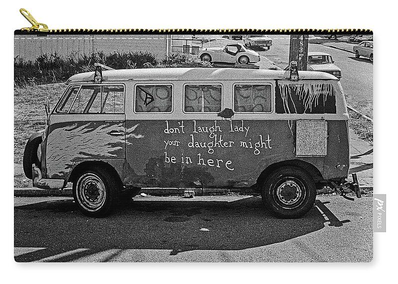 Black And White Zip Pouch featuring the photograph Hippie Van, San Francisco 1970's by Frank DiMarco