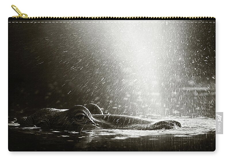 Africa Zip Pouch featuring the photograph Hippo blowing air by Johan Swanepoel