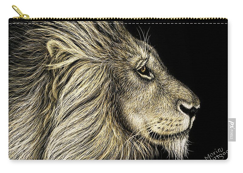 Lion Zip Pouch featuring the drawing His Majesty by Monique Morin Matson