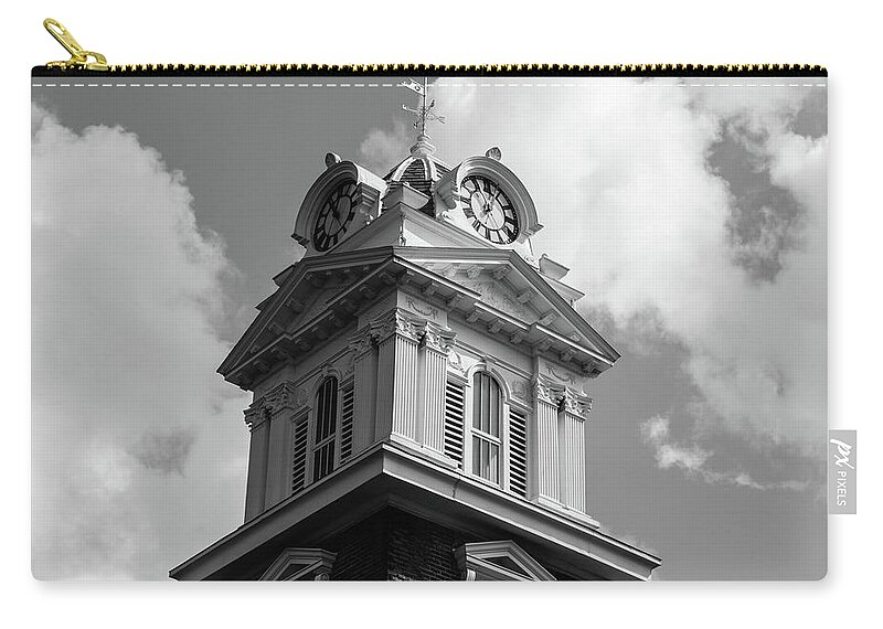 Gwinnett County Courthouse Steeple Zip Pouch featuring the photograph Historic Courthouse Steeple in BW by Doug Camara