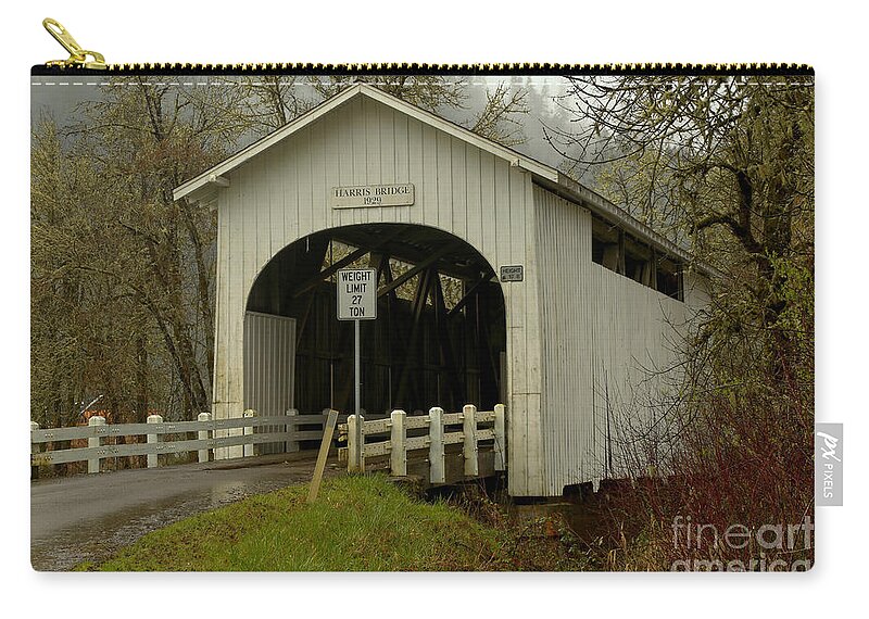 Harris Covered Bridge Zip Pouch featuring the photograph Historic Harris Covered Bridge by Adam Jewell