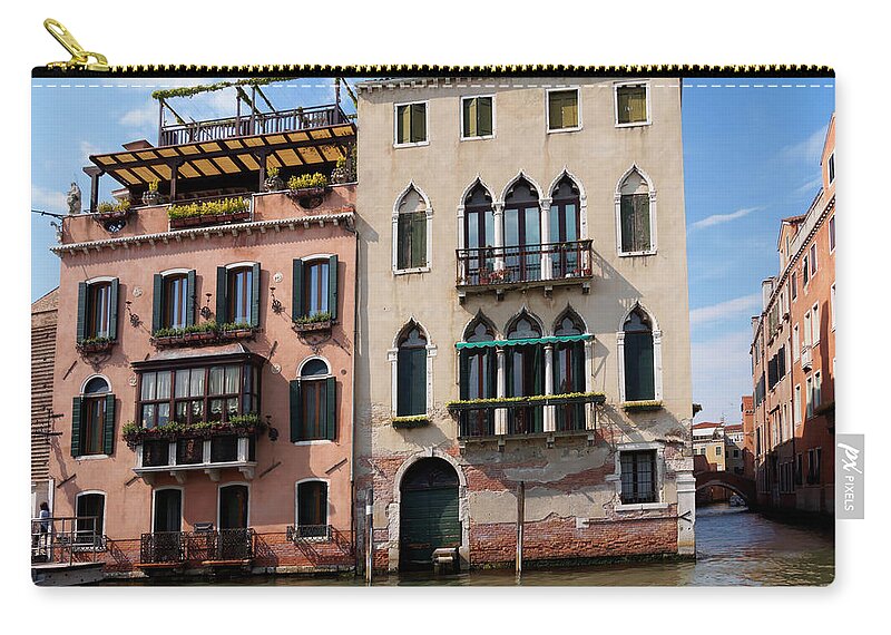 Historic Zip Pouch featuring the photograph Historic houses and canals in Venice Italy by Louise Heusinkveld