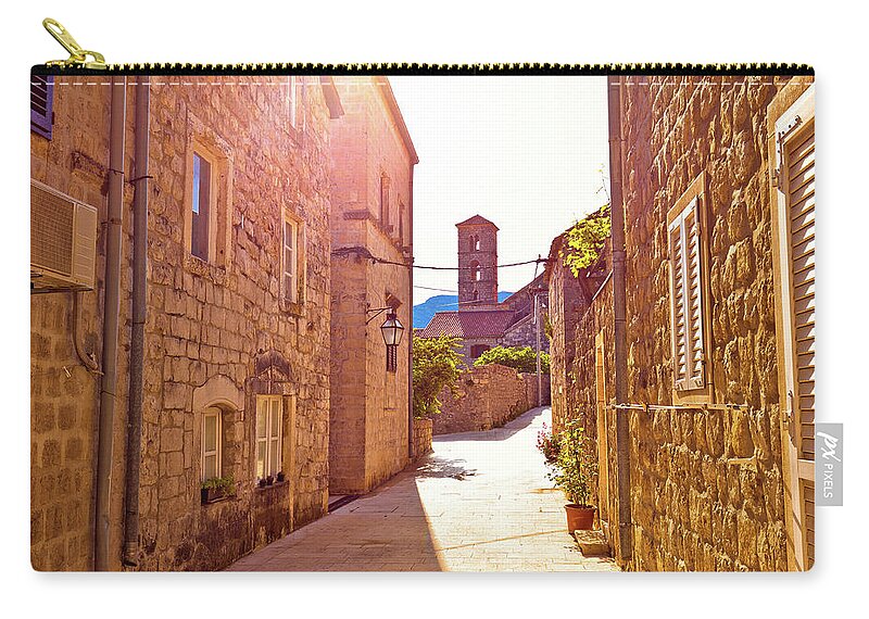 Ston Zip Pouch featuring the photograph Historic town of Ston street and church view by Brch Photography