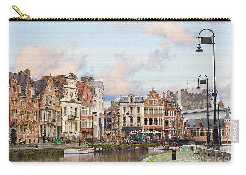 Belgium Zip Pouch featuring the photograph historical Graslei harbor , Ghent by Anastasy Yarmolovich