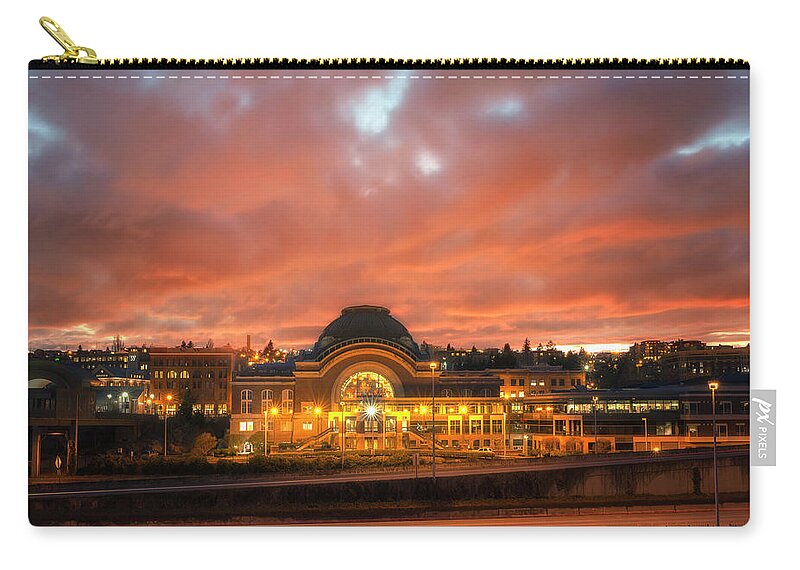 Tacoma Zip Pouch featuring the photograph History on Fire by Ryan Manuel
