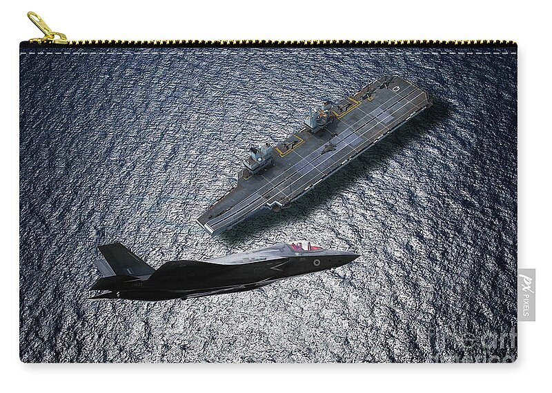 Hms Queen Elizabeth Zip Pouch featuring the digital art HMS Queen Elizabeth - Flagship by Airpower Art