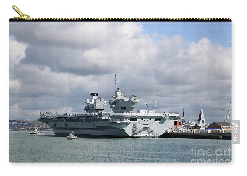 Hms Queen Elizabeth At Portmouth Harbour Zip Pouch featuring the photograph HMS Queen Elizabeth II by Julia Gavin