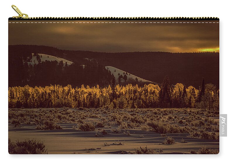 Hoar Frost Zip Pouch featuring the photograph Hoar Frost In Dawn's Light by Yeates Photography