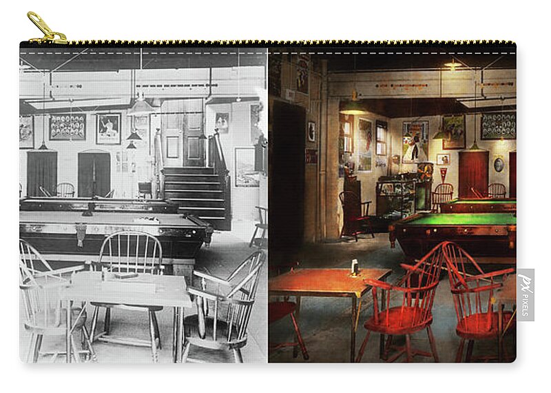 Self Zip Pouch featuring the photograph Hobby - Pool - The billiards club 1915 - Side by Side by Mike Savad