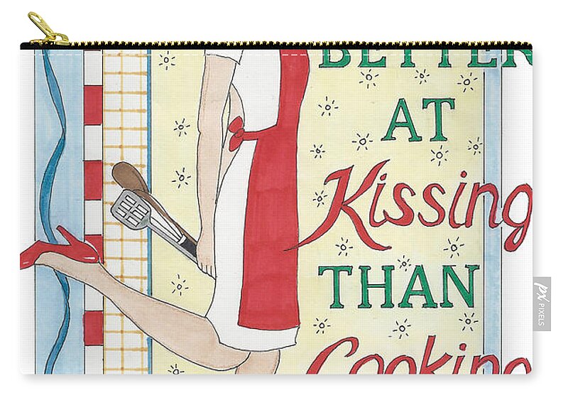 Holiday Zip Pouch featuring the mixed media Holiday Kissing Cooking by Stephanie Hessler