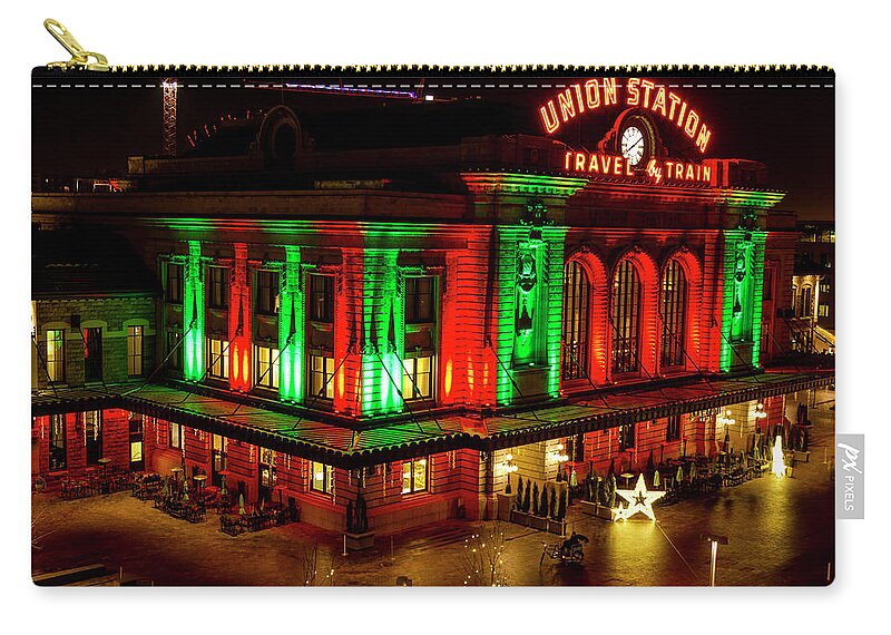 Christmas Zip Pouch featuring the photograph Holiday Lights at Union Station Denver by Teri Virbickis