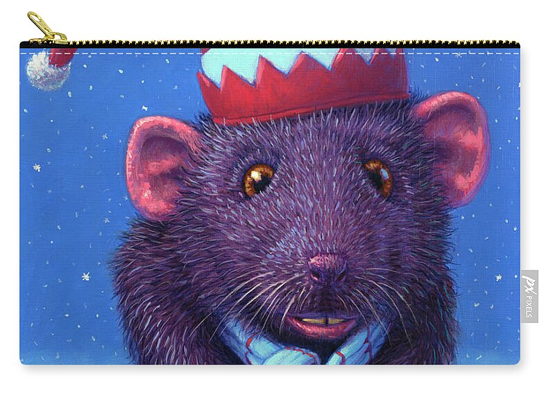 Mouse Zip Pouch featuring the painting Holiday Mouse by James W Johnson