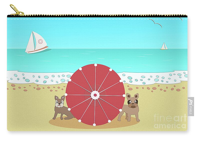Dog Zip Pouch featuring the digital art French Bulldog Romance on the Beach by Barefoot Bodeez Art