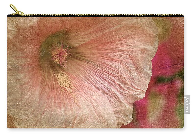 Beige Hollyhock Zip Pouch featuring the photograph Hollyhock #3 by Richard Cummings