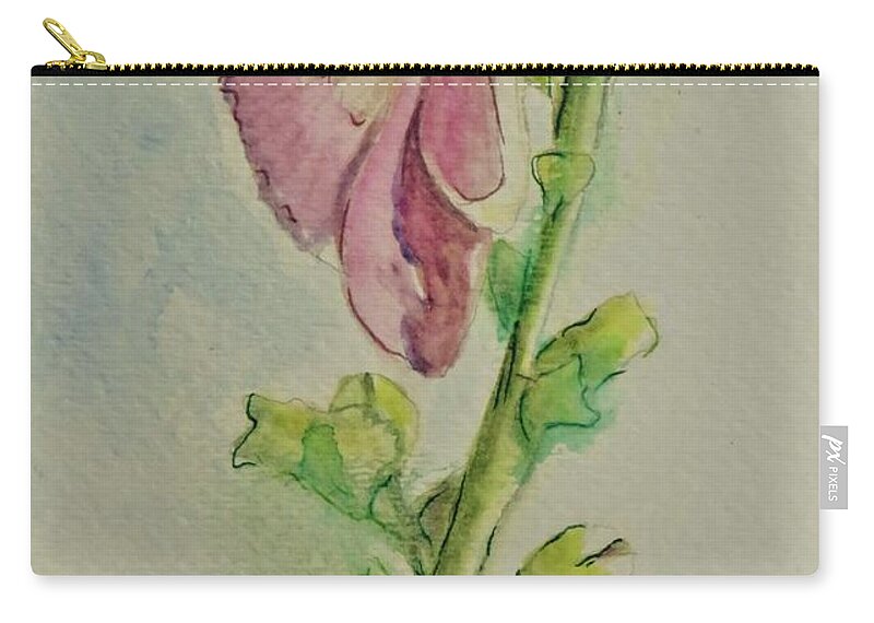 Hollyhock Zip Pouch featuring the painting Hollyhock the Harbinger of Summer by Laurie Morgan
