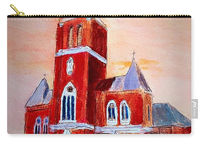 Amesbury Zip Pouch featuring the painting Holy Family Church by Anne Sands