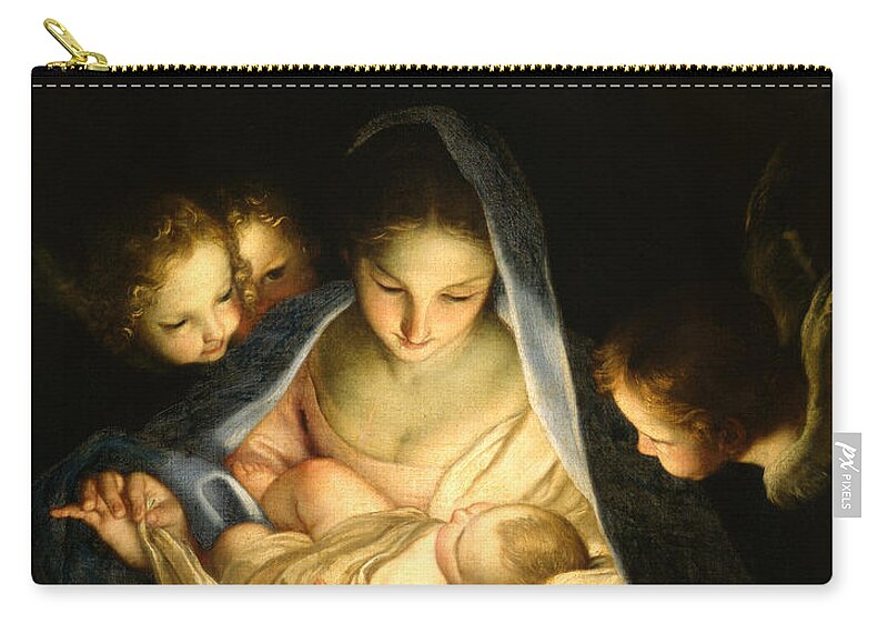 Virgin And Child Zip Pouch featuring the painting Holy Night by Carlo Maratta